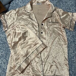 Women's Cream Satin Pajama Set